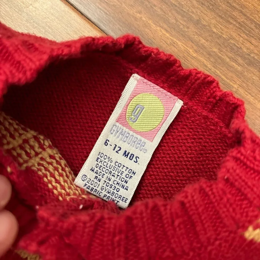 Gymboree vintage y2k 2001 red floral cardigan sweater and leggings set